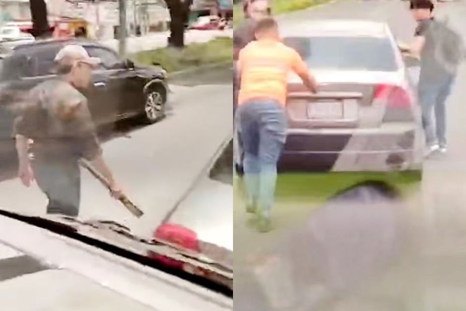 VIDEO: Quiebra vidrio de camión, intenta huir y su carro no arranca